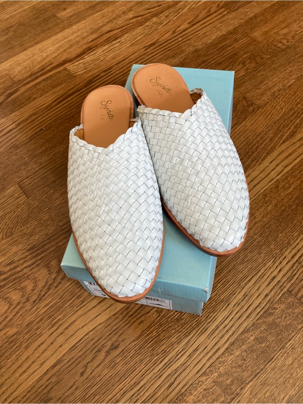 Seychelles White Woven Leather Mules